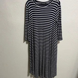 Roolee black White Striped Ribbed Knit Maxi Dress 3/4‎ Sleeve Small thumbnail 4
