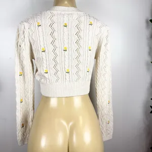Zara Crop Embroidered Sweater Sz S Cream Flowers thumbnail 6