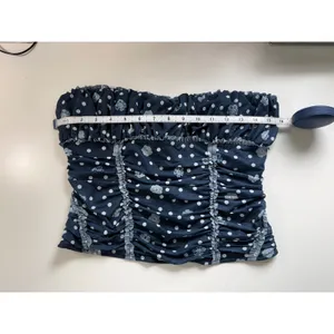 Free People Wait for Me Navy Polka Dot Floral Ruched Smocked Tube Top‎ NWT Med thumbnail 3