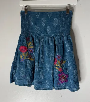 Natural Life Blue Floral Embroidered Smocked Waist Mini Skirt Small Boho thumbnail 1