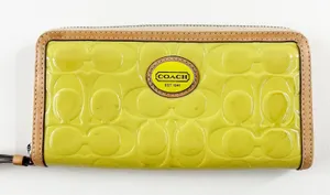 Coach Peyton Patent Leather Signature C Zip Around Wallet Neon Green thumbnail 1