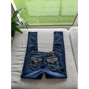 Miss Me Easy Skinny Jeans Womens 26 Dark Wash Embellished Sequin Flap Pocket Mid thumbnail 3