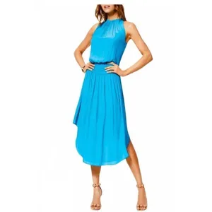 Ramy Brook Audrey Blouson Midi Dress Sz XS Turquoise Satin Sleeveless‎ thumbnail 2