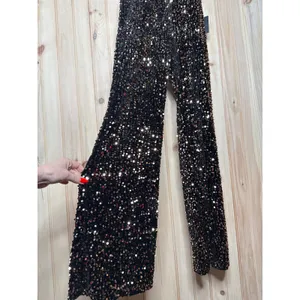 NWT Lulus Mesmerizing Diva Black Sequin Wide-Leg Halter Jumpsuit Party Size XS thumbnail 4