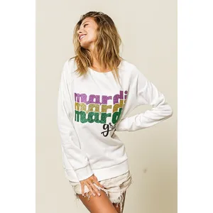 BiBi Mardi Gras Glitter Lettering Sweatshirt - Off White - Large thumbnail 13