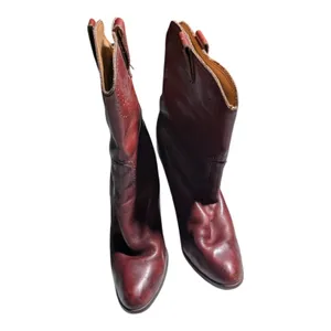 Vtg 1970s Made in Uruguay Burgundy Leather Pointed Toe Short Western Boots 6.5 thumbnail 2