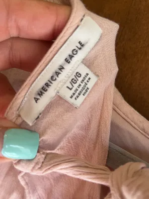 American Eagle smocked blouse. Open back with tie bow. Light pink. Size L thumbnail 8