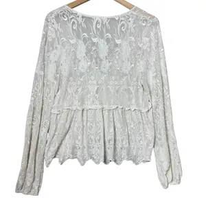 Emory Park Floral White Lace Peplum Top Long Sleeve Size M thumbnail 2