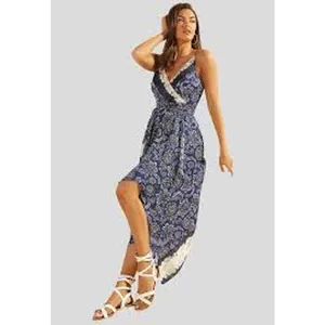 GUESS Bali Printed Midi Dress Blue FLIRTY FEMININE Slip Faux Size Medium M Belt thumbnail 11