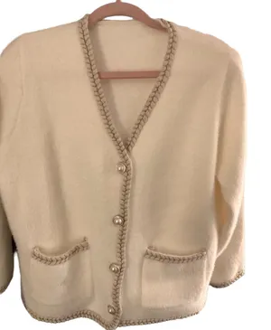 Pearl Cardigan Sweater Stylish Tan Size L thumbnail 1