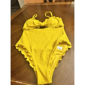 🧷 CUPSHE WOMEN'S ONE PIECE SWIMSUIT CUTOUT SCALLOP TRIM, XL, Yellow🆕 thumbnail 4