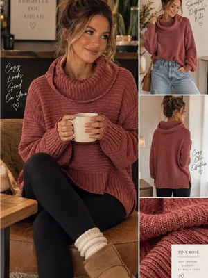 Pink Rose Dusty Rose Cowl Neck Knit Sweater thumbnail 2