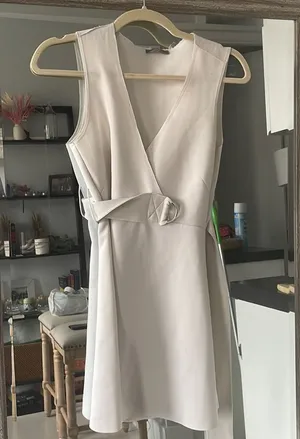 Zara white belted dress thumbnail 1