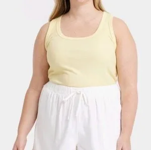 Universal Thread Butter Yellow Ribbed Scoop Neck Tank Top thumbnail 1