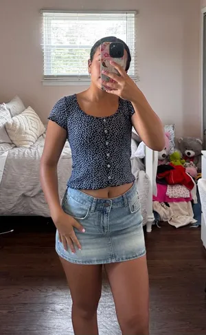 Brandy Melville Navy Button Crop Top thumbnail 1