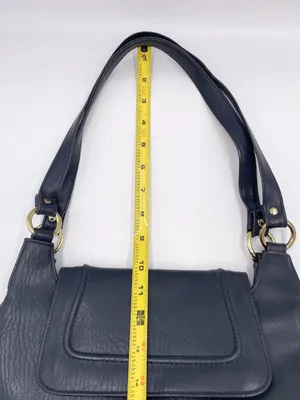 American Vintage Vintage Navy Blue Faux Leather Shoulder Bag Purse Double Handles Minimalist 90s thumbnail 10