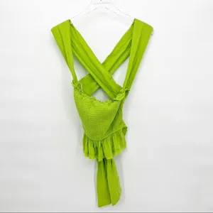 NEW‎ Free People Green Smocked Ruffle Tank Top Women's Size S European Summer thumbnail 2