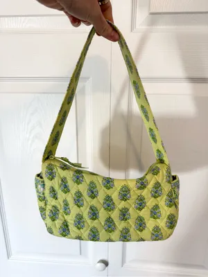 Vintage Vera Bradley Green Blue Floral Elephant Quilted Shoulder Bag USA thumbnail 8