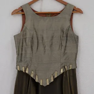 Gloria Vintage Silk Basque Maxi Dress‎ Gown Size S Green Regency Renaissance 90s thumbnail 9