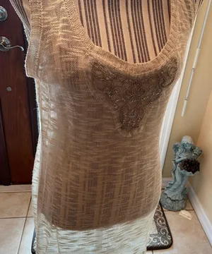 RXB sleeveless cream color sheer top size large thumbnail 1