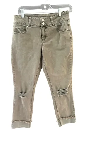 Refuge Y2k Womens Olive Green Distressed Skinny Jeans‎ High Rise Cropped Size 4 thumbnail 1