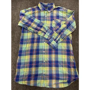 Lauren Ralph Lauren Madras Plaid Shirt Womens M Blue Green Pink RL Monogram thumbnail 3