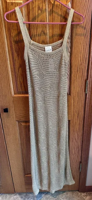LOFT Beach Swimsuit Coverup Pointelle Sweater Maxi Gold New thumbnail 1