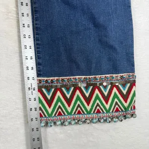Alice + Olivia Wide Leg Jeans Blue Denim Boho Embroidered Pom‎ Pom Hem Size 25 thumbnail 5