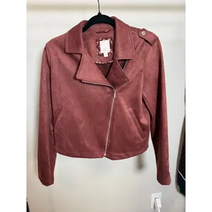 LC Lauren Conrad Womens Faux Suede Moto Jacket Burgundy‎ Asymmetrical Zip Small thumbnail 8