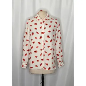 ZARA ZW Collection White Pink Lips Print Buttondown Top Blouse Lipstick X-Large thumbnail 2