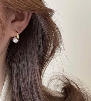 18K Gold Plated White Pearl Hoop Earrings for Women,Pearl Earrings thumbnail 3