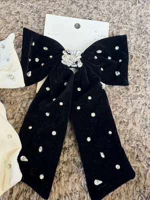 a new day black and white Crystal Bow Hair Clips thumbnail 3