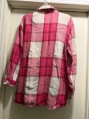 SHEIN pink plaid long sleeve faux flannel shirt, XL thumbnail 2