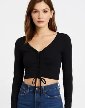 NWT Aeropostale Black Tie Up Long Sleeve | Size: M thumbnail 1