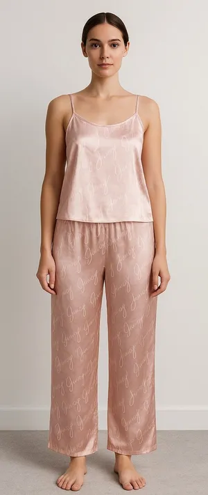 Juicy Couture Satin‎ Pink Logo Pajama Set Medium Sleepwear Cami & Pants Lounge thumbnail 1