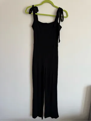 Reformation Wesley Ribbed Jumpsuit Tie Straps in Black Size Small thumbnail 3