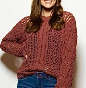 Moon and madison thick cable crochet knit sweater thumbnail 1