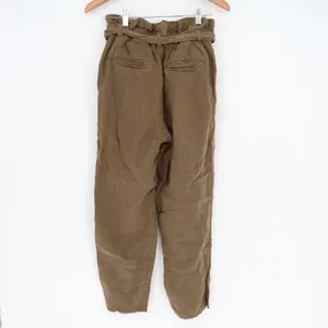 Aerie Olive Brown Linen Blend Paperbag Waist Pants Small High Rise Tie Belt thumbnail 4