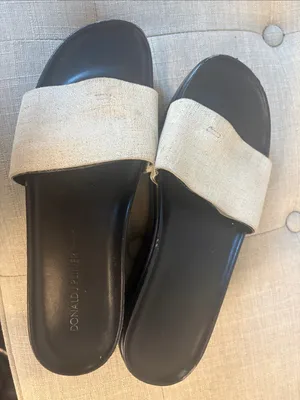 Donald J. Pliner Fiji Black Platform Slide Mules with Beige Fabric Strap 7.5 thumbnail 2