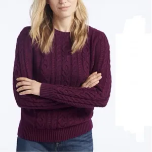 LL Bean Purple‎ Double L Mixed Cable Crew Neck Pullover Cotton Sweater LARGE Purple thumbnail 2