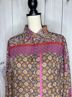 ee:some Sheer Button Up Blouse Sz M Floral Boho Chic Peasant Ruffle Cottagecore thumbnail 2