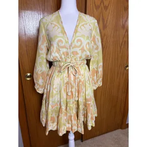 Alexis Capri Yellow Orange Abstract V-Neck Mini Dress $598 flowy coquette XS thumbnail 3