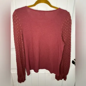 Madewell Maroon Texture & Thread Eyelet Mix Ruffle-Sleeve Top thumbnail 6