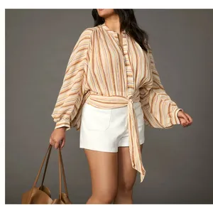 Anthropologie Tie Front Striped Blouse‎ Boho Resort Relaxed Statement Top XL New thumbnail 2