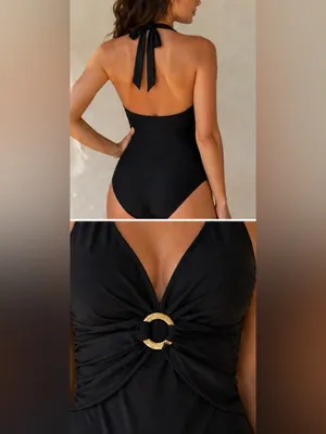 NEW SPANX Black One Piece Swimsuit Size 8 Ruched Halter Tummy Control Slimming thumbnail 2