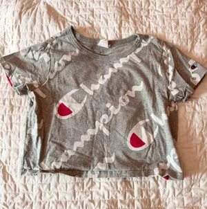 Champion All Over Script Heather Grey Cropped T-Shirt Size Medium thumbnail 1