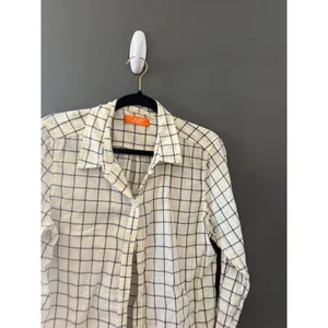 Joe‎ Fresh Womens White Navy Blue Windowpane Check Button Down Shirt Lightweight thumbnail 2
