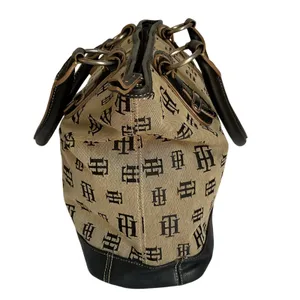 Vintage Tommy Hilfiger Y2K Monogram Tote Bag Black Beige Canvas thumbnail 3