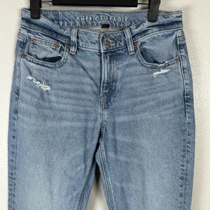American Eagle 90s Low Rise Skinny Kick Jeans Womens 4Long Raw Hem Stretch Boho thumbnail 2