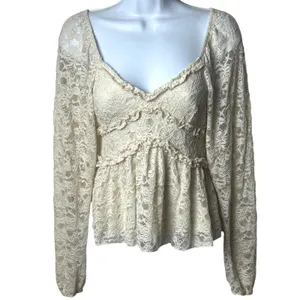 Altar's State Ivory Lace Sweetheart Babydoll Blouse Cottagecore Fairy Feminine S thumbnail 2